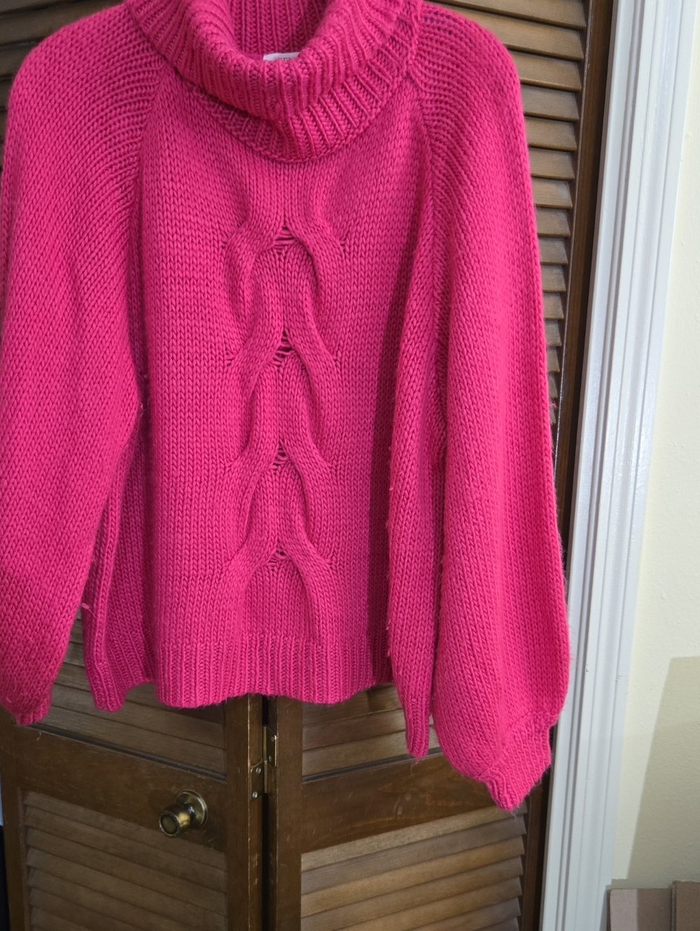 Zenana Outfitters Hot Pink Cable Turtleneck Sweater